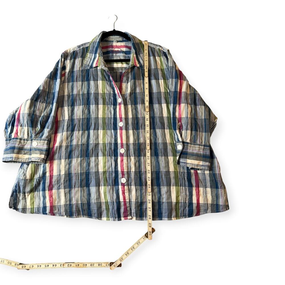 Foxcroft Shaped Stretch 3/4 Sleeve Button Up Crinkle Shirt, Plaid, Women's 24 - Picture 3 of 9